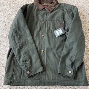 NEW Large Wolverine Dark Green Jacket with Brown Collar